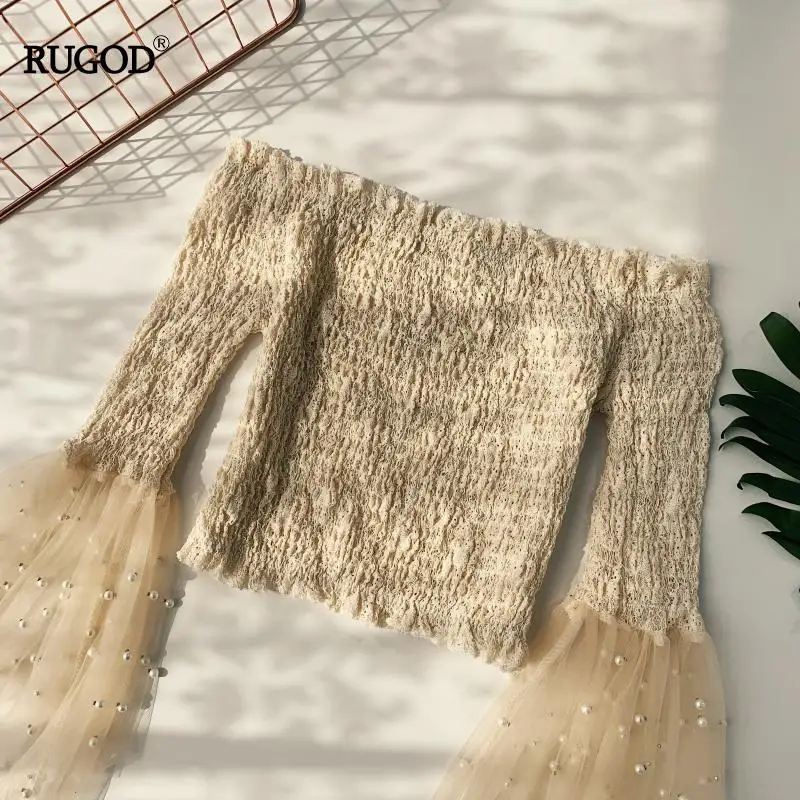 RUGOD эластичная бисероплетенная жемчужина с открытыми плечами Женская майка элегантная однотонная с вырезом лодочкой Летние Стильные топы винтажные топы на бретелях