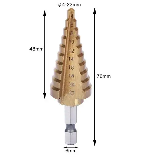 4-22 мм 5-35 мм 6-35 мм HSS треугольный хвостовик пагода Металл Сталь Шаг сверло Отверстие Сверло конус сверло Зенковка титановый Набор бит - Цвет: 4-22mm