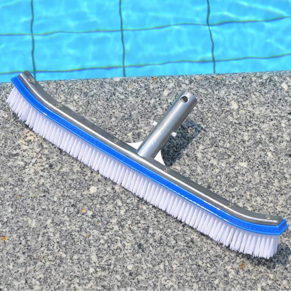 Durable 18in Swimming Pool Wall Brush Cleaning Tool Aluminum Handle for Pond Spa Hot Spring Pools Algae Remover Scrubber Outdoor