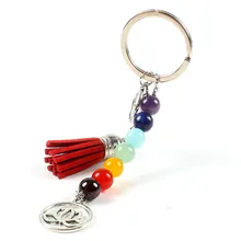 7 Chakra Energy Yoga Fitness font b Key b font Chains lotus tassel Charm For Handbag