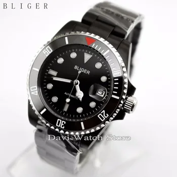 

40MM BILGER BLACK CERAMIC BEZEL LUMINOUS SAPPHIRE AUTOMATIC DATE DAY MENS WATCH