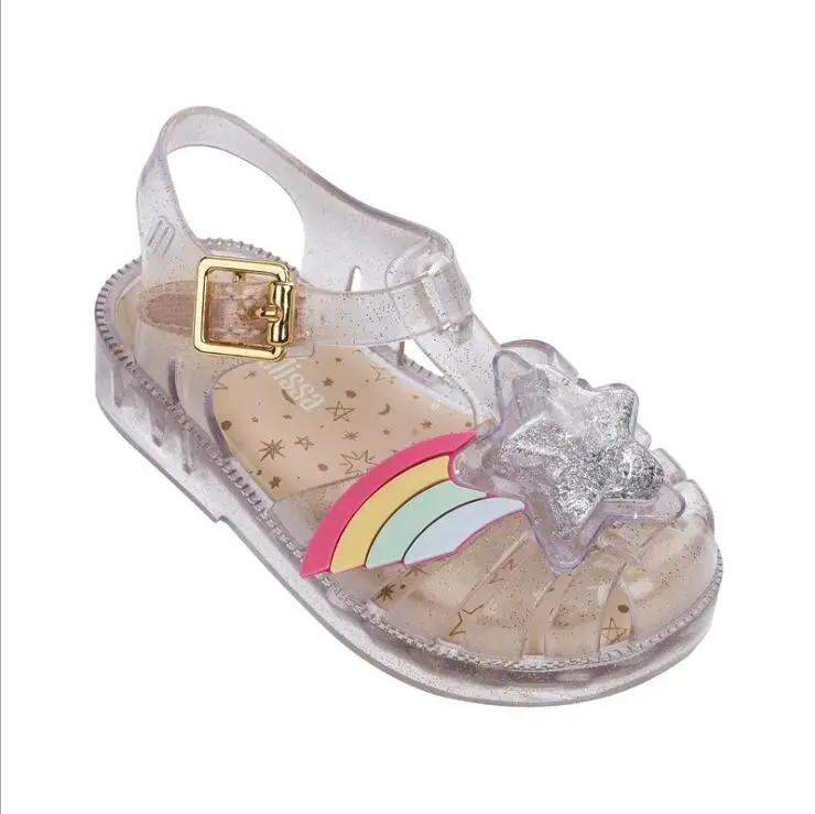 Mini Melissa Girl Sandals Star Rainbow Summer Roman Sandals Children Sandals Beach Shoes Non-slip Toddler Shoes
