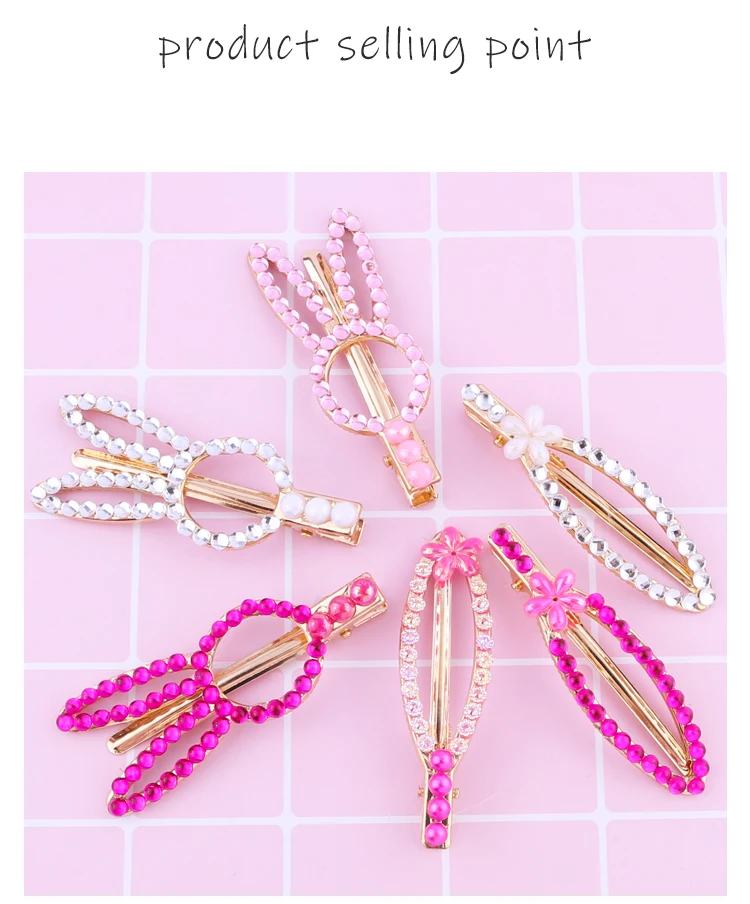 2pcs/set 7.5cm Shiny Rabbit Duckbill Clip Cute Little Girl Hair Styling Tool Rhinestone Rabbit Ears Hairpin to Girl Baby Child