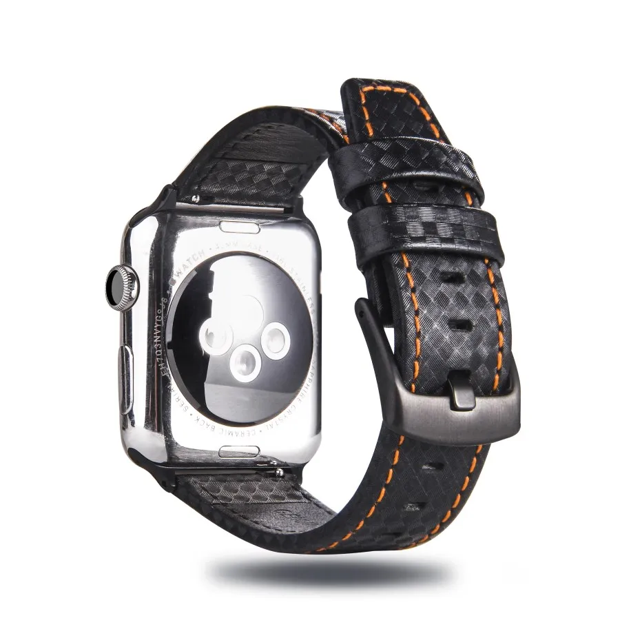 Модный Роскошный кожаный ремешок из углеродного волокна для Apple Watch серии 5 4 3 2 1 ремешок с пряжкой для iWatch 38 42 40 44 мм ремешок - Цвет ремешка: orange