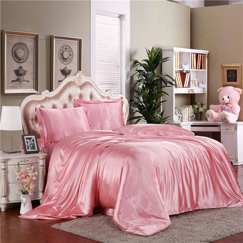  New 100% pure satin silk bedding set Home Textile King size bed set bed clothes duvet cover flat sh
