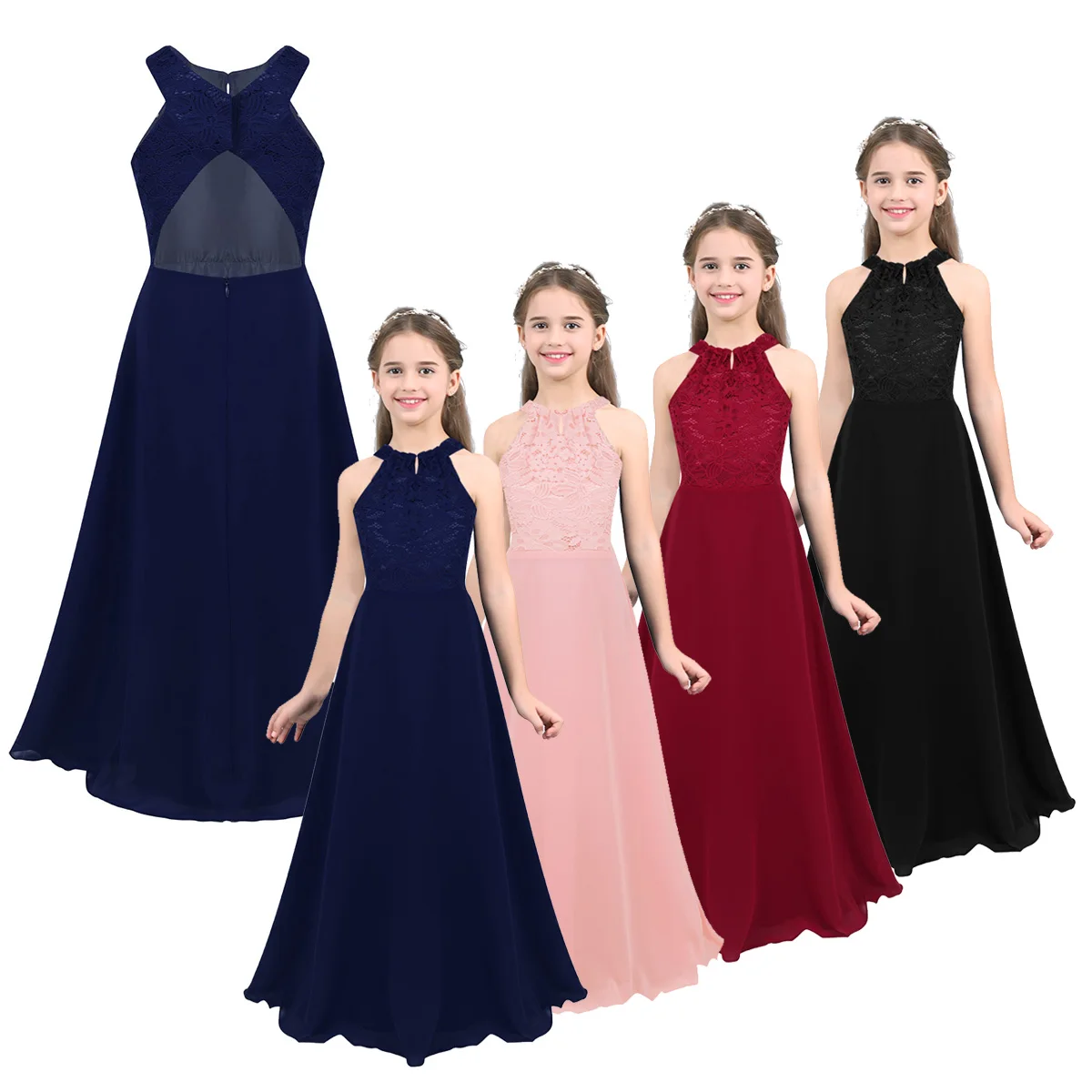 Girls Floral Lace Maxi Romper Dress Princess Pageant Birthday Party Prom Gown