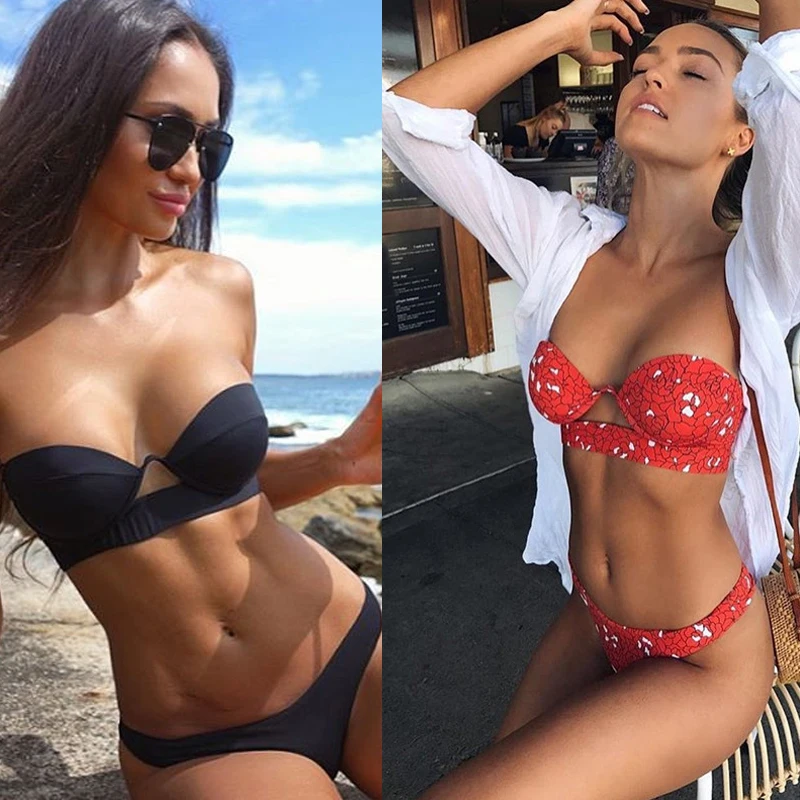

red strapless bikini bottoms sexy bikini brazilian swimwear low waisted halter swimming suit for women 2019 ladies bathing suits