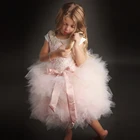 Beading Corsage Flower Girl Dresses Bow and Short sleeve Dress forThe Pageant hot Sale Ball Gown Dresses for Little Girls 2016