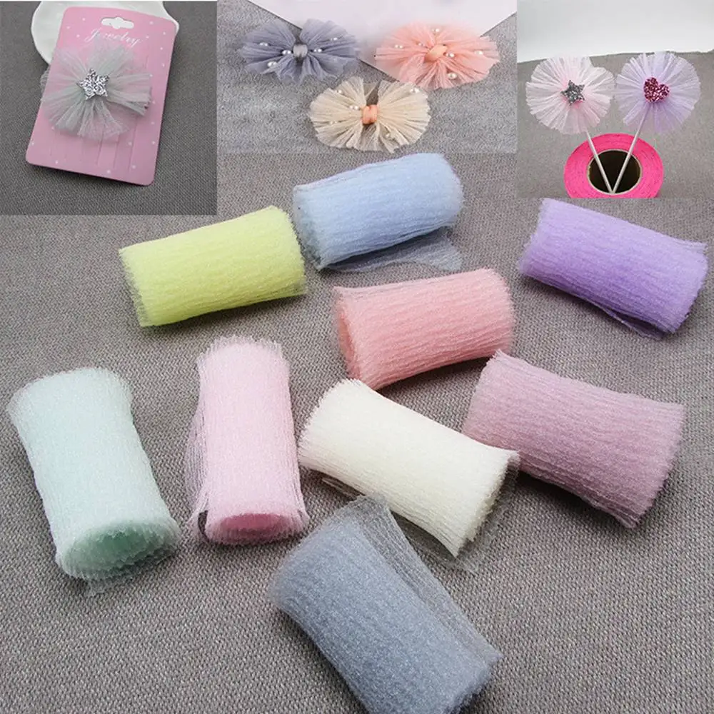 

60m/lot 6cm 8cm Solid Fold Ruffle Gauze Tulle Pleating Seersucker Ribbon for DIY fashion bows kids hair clip accessories