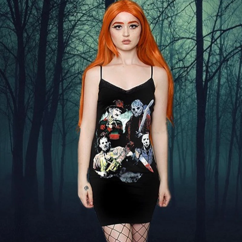 

Women's Dress 2019 Summer Gothic Print Sleeveless Cotton Casual Mini Beach Sundress Vestido Drop Shipping Hip-hop Style