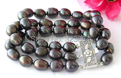 

Amazing 3row 8" 13mm nature baroque black pearl bracelet
