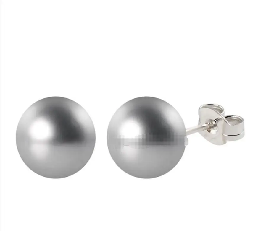 

Hot sale new Style >>>> 10mm Genuine Gray South Sea Shell Pearl 925 Sterling Silver Stud Earrings AAA