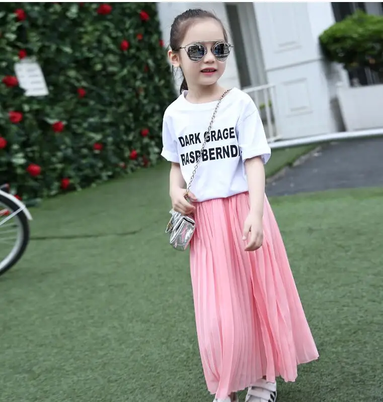 Meninas Saia Longa Crianças Roupas Rosa Preto Plissado Saias Adolescentes Verão 8 9 10 11 12 13 14 Anos Mãe Mod. 254548 3 Mamãe e Bebê