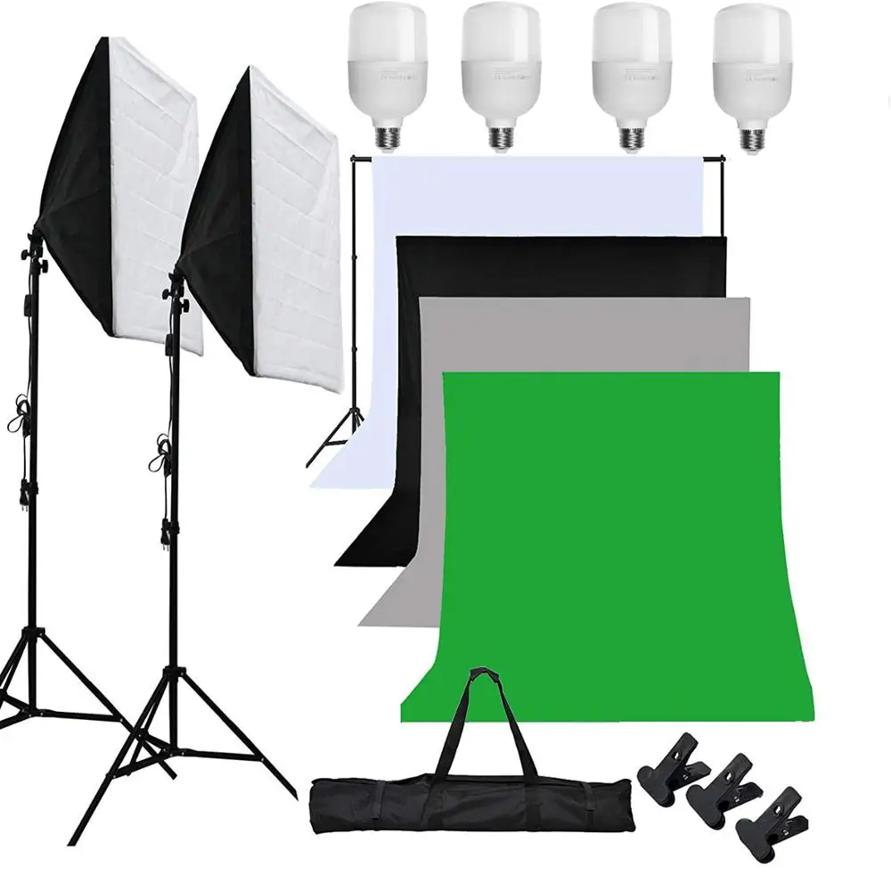 ZUOCHEN Photo Studio Softbox White Black Green Screen Backdrop Light Stand Umbrella Lighting Kit for Portrait Video Shooting