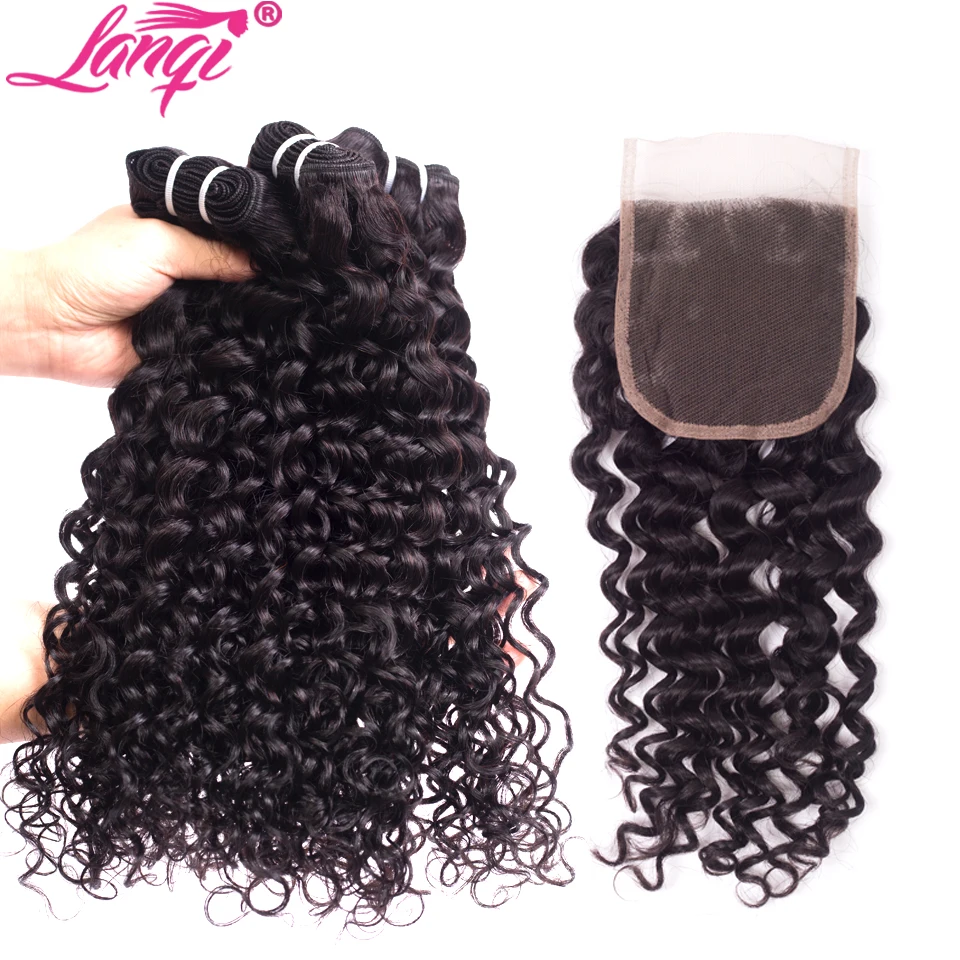 

Malaysian water Wave 3 Bundles With Closure Lanqi water wave Human Hair Weave With Closure virgin Remy Hiar bundles With Closure