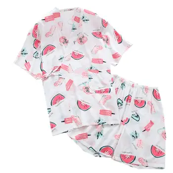 

2019 Sweet Summer Japanese Style Pajama Sets Women Kimono Tops + Shorts Gauze Cotton Sleepwear 2 Pcs Suit Home Wear