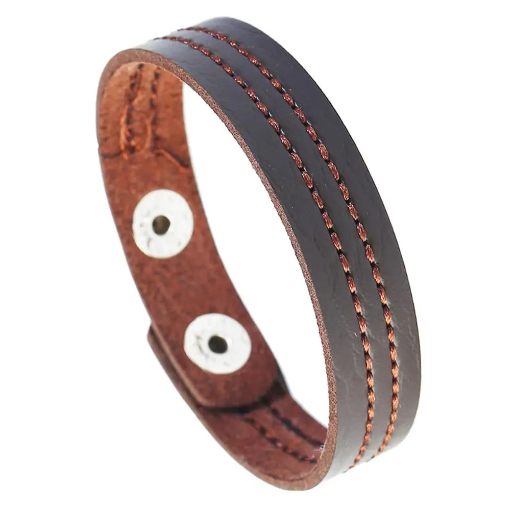 

Simple Embroidery Line Faux Leather Unisex Couple Bracelet Bangle Jewelry Gift