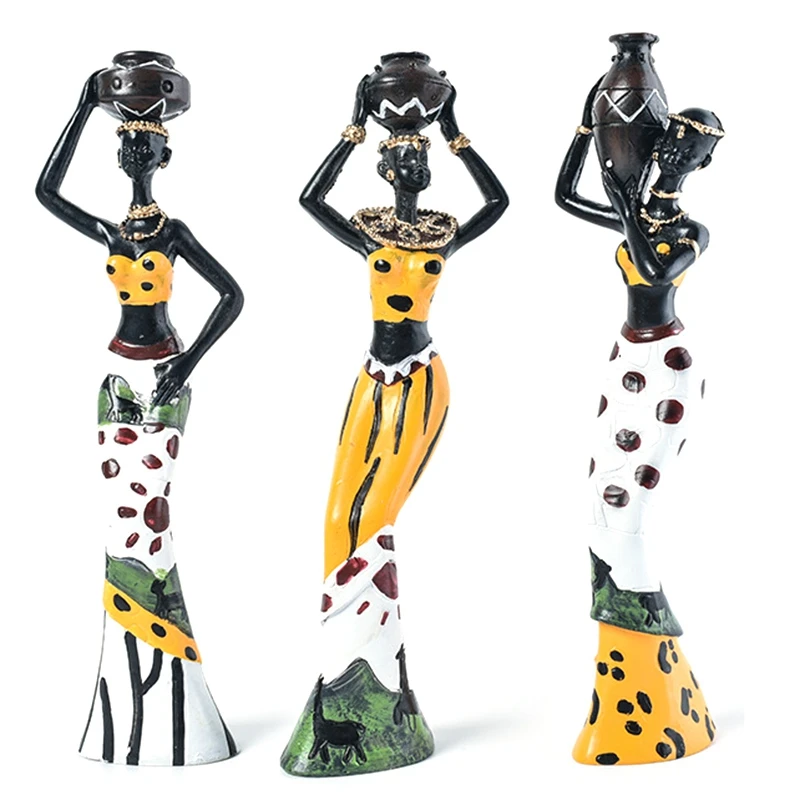 

3Pcs Retro Vase African Woman Statue Exotic Resin Culture Figurines Set for Home Hotel Living Room Decoration Craft Ornaments
