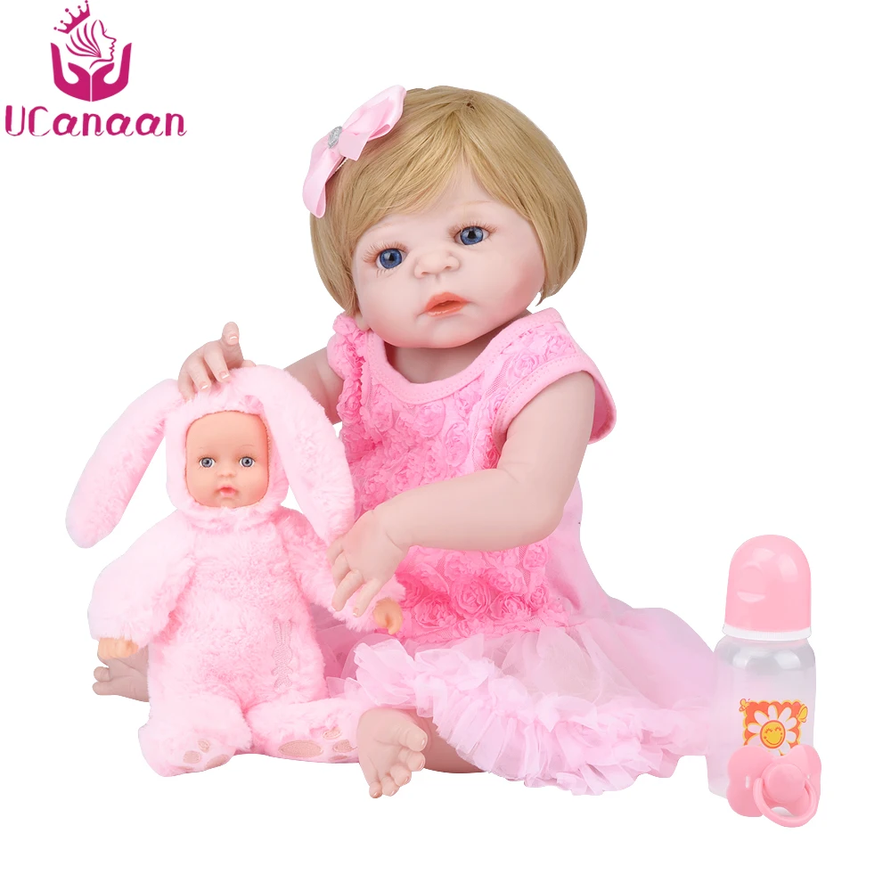 

UCanaan 22'' Silicone Dolls Reborn 55CM Baby Alive Doll With Rabbit Toy Realistic Newborn Kids Toys For Girls Collection