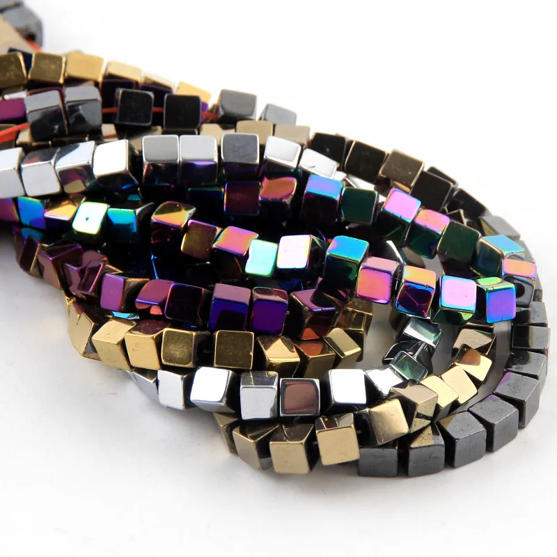 

5strands Nautral Bright Black Silver Blue Cube Square Hematite Beads Spacer Loose Strand Stone for DIY Jewelry Bracelet Making