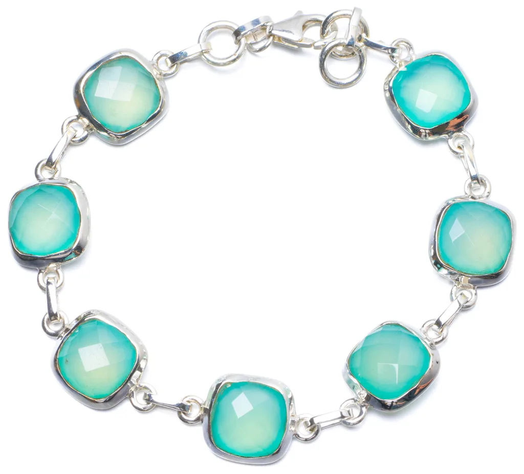 

Natural Chalcedony Handmade Unique 925 Sterling Silver Bracelet 7 1/2-7 3/4" Y0888