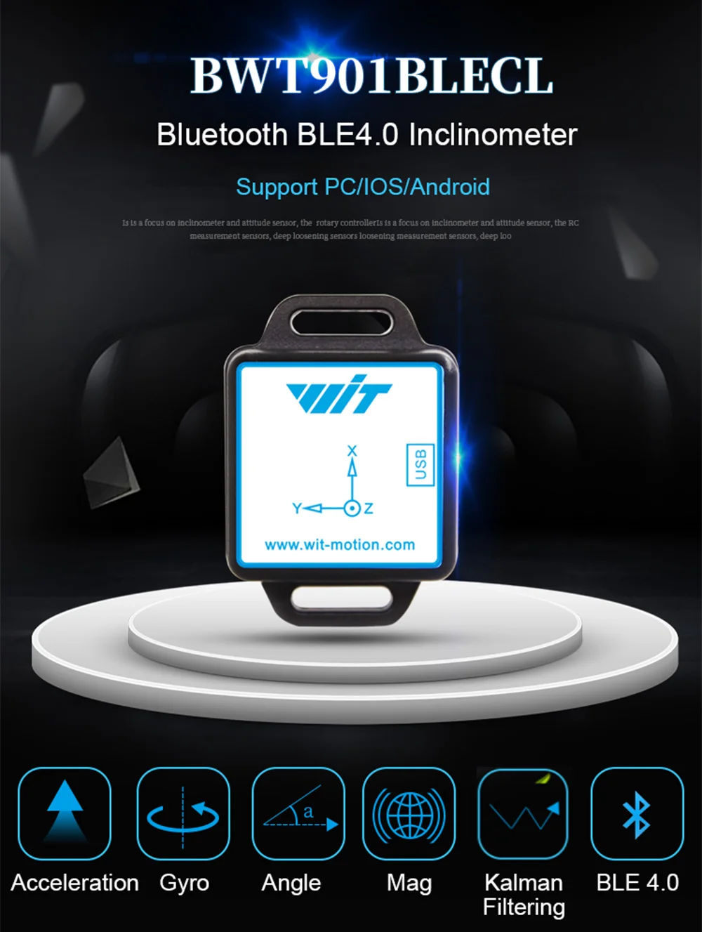 Bluetooth 4,0 инклинометр, WT901BLECL акселерометр+ гироскоп+ цифровой компас(XYZ, низкое потребление IMU), совместим с ПК/iOS/Android