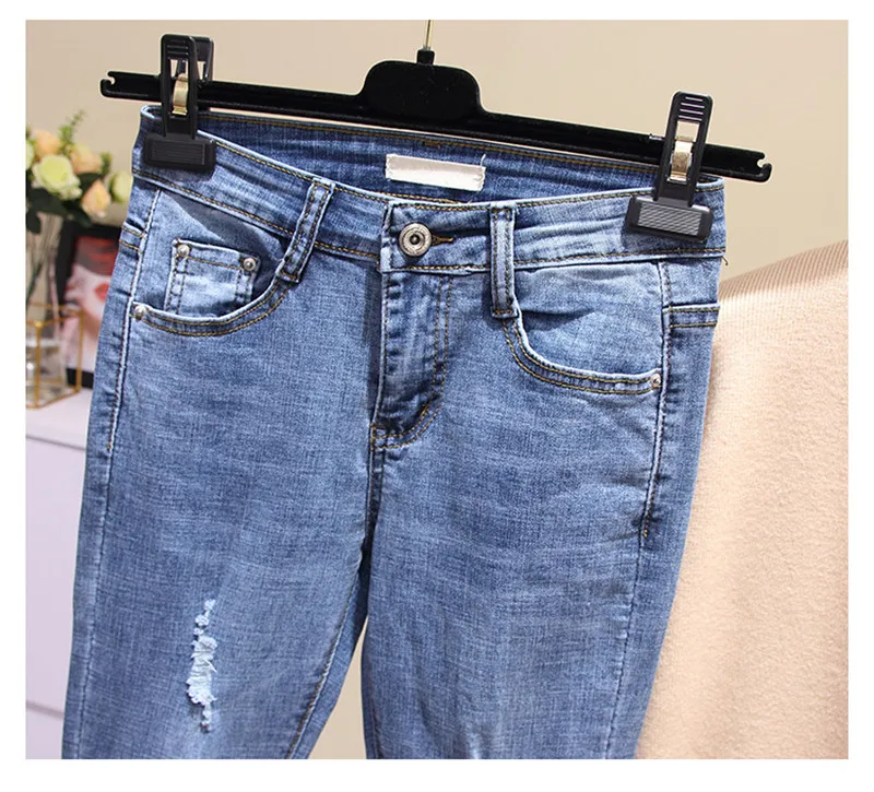 XL-4XL новые модные эластичные Синие рваные джинсы женские вышитые джинсовые брюки для женщин джинсовые брюки с дырами