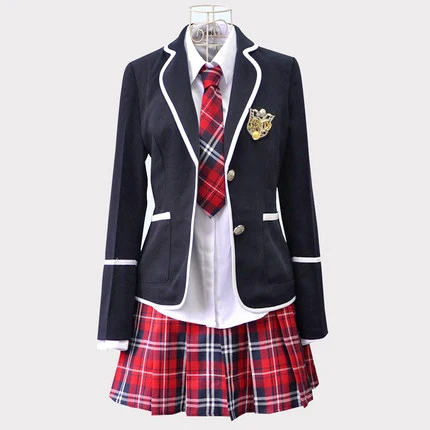 Японская школьная форма для девочек, карнавальный костюм, черная, красная клетчатая юбка, топы, пальто, JK, матросские Костюмы, комплекты - Цвет: K