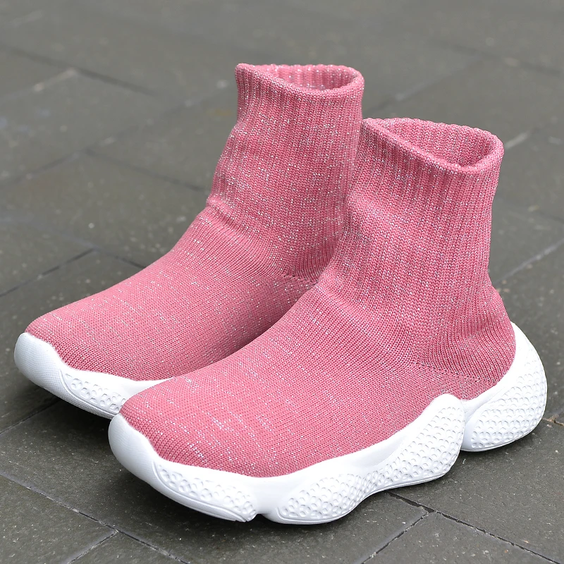 

New Cool Boy Casual Sport Children Shoes Slip-on Girls Fashion Socks Shoes High Top Young Boy Sock Sneakers Pink Flat Kids Shoes