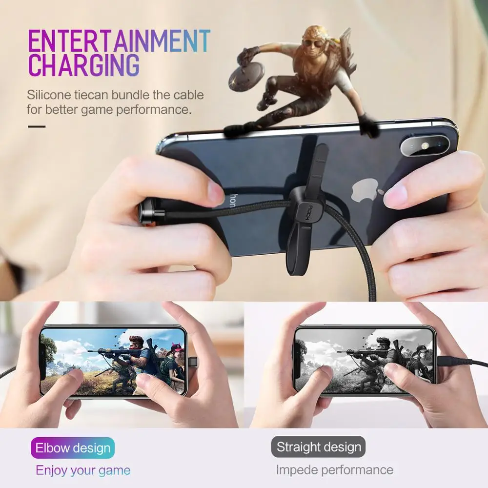 

Rock Elbow Usb Type C Charging Cable For Xiaomi Mi9 Huawei P30 Samsung S10 Metal Nylon Game Cables Type-C usb-c Charge Wire Cord