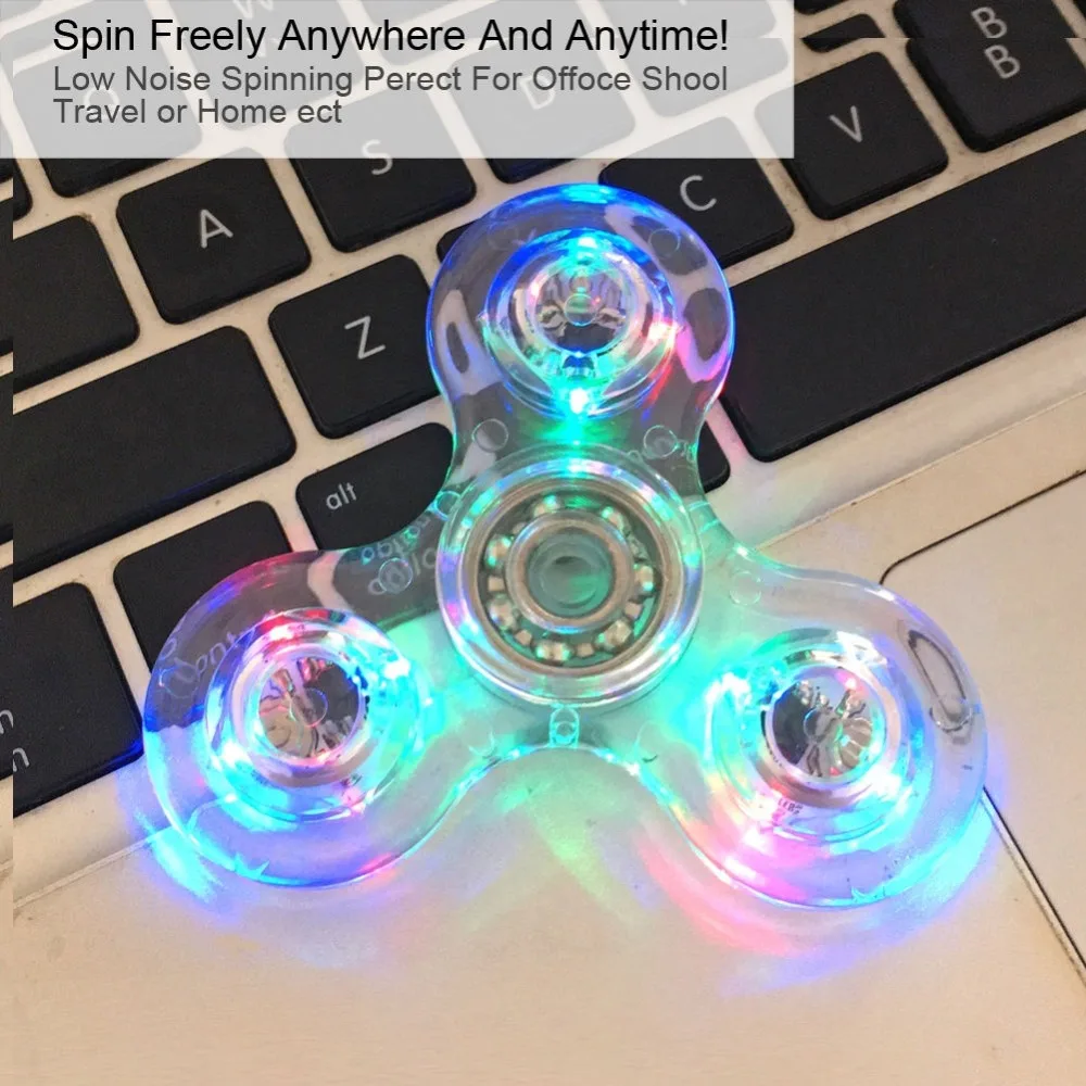Tri-Spinner прозрачный СВЕТОДИОДНЫЙ светильник ручной Спиннер Прозрачный Кристалл Красочный Спиннер антистресс кончик пальцев игрушки DS39