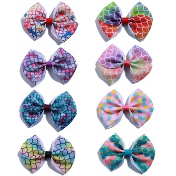 

10PCS 9CM Fashion Grosgrain Ribbon Hair Bows With Fish-scale Pattern For Hair Tie Bowknot Accessories For Hairpins Headwear