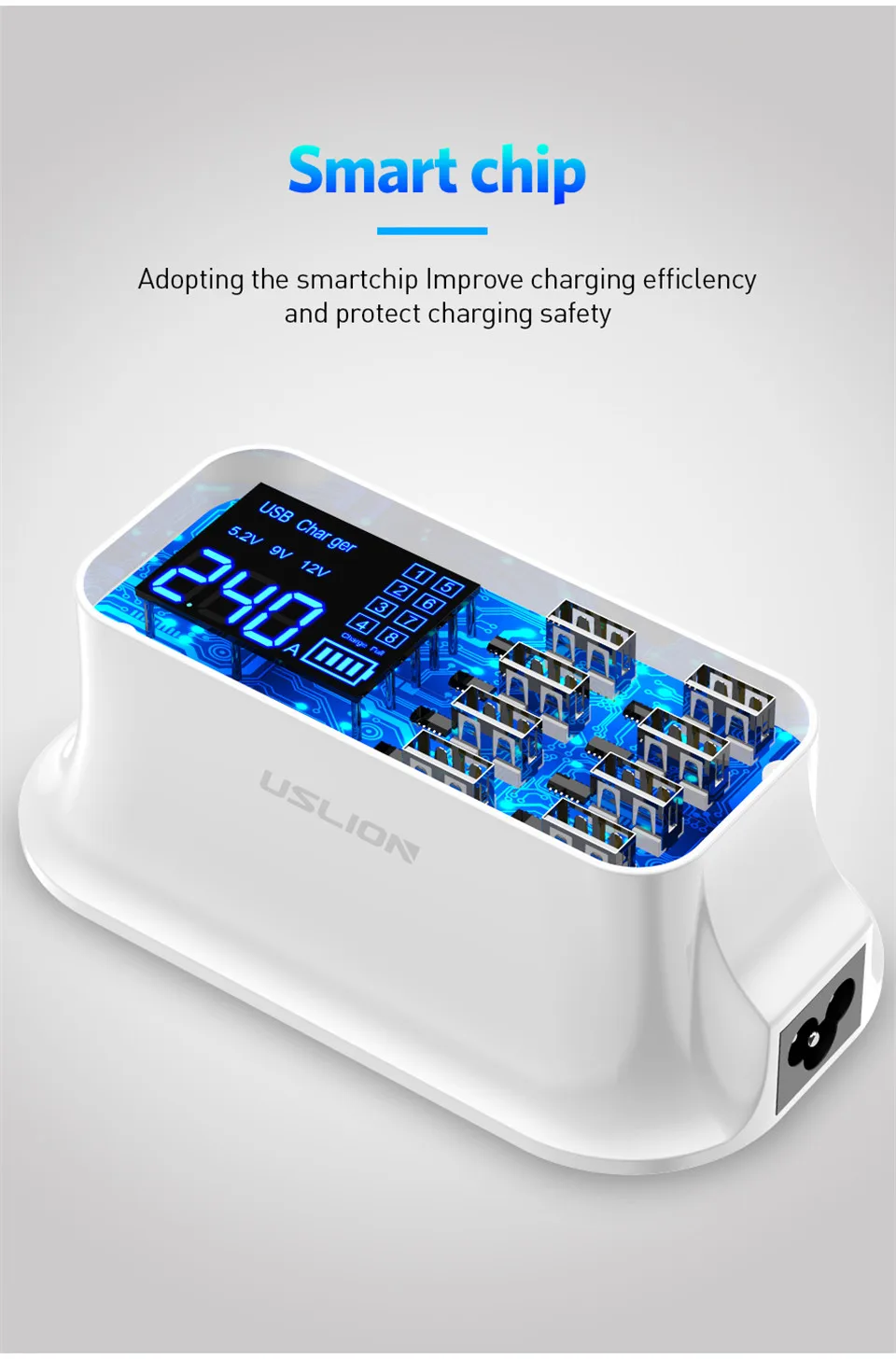 USLION USB Зарядное устройство 40 W 8 Порты светодио дный Дисплей переходник для зарядного устройства для мобильного телефона iPhone XS XR X samsung S9 S8 ЕС/Великобритания Подключите Usb Зарядное устройство s