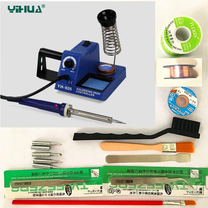 

220/110V EU/US PLUG Electric Adjustable Temperature Welding Solder Soldering Iron Welding Tool with 5pcs Iron Tips Tin wire+Gift