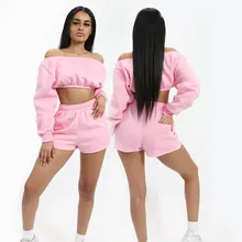 Vertvie сексуальный гимнастический костюм с открытыми плечами женские спортивный костюм комплект из двух предметов с шортами обрезанный женский топ с длинными рукавами Повседневный Спортивный комплект для фитнеса