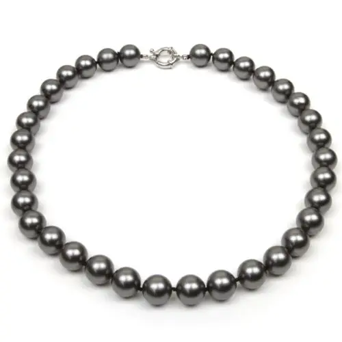 

18 Inch Round Black Shell Pearl Necklace with Large 12mm Pearls 5RE58 ##a #a