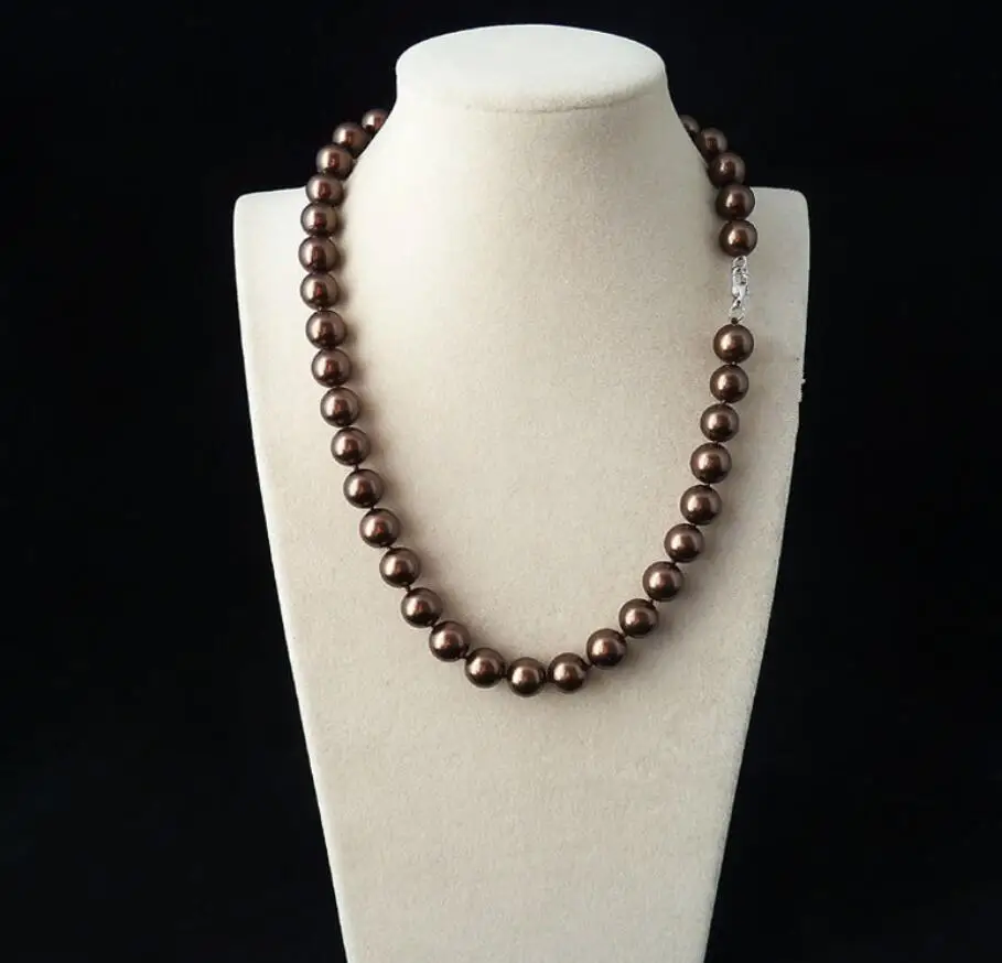 

Hot sale new Style >>>>>Handmade Genuine 10MM Brown South Sea Shell Pearl Necklace 18''