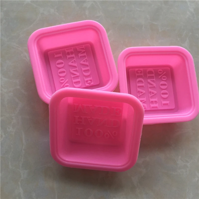 3Pcs "100 Hand made" Letter Square Silicone Soap Molds DIY Clay Mold