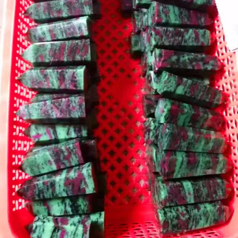 

Druzy Beautiful Natural Rubys Zoisite Gemstoness Polished Smooth Hexagonal Prism Anyolite Energy Healing Stones
