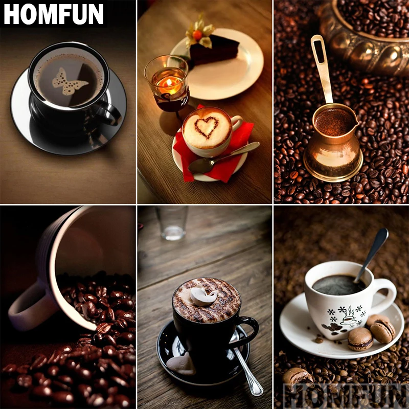 Набор для алмазной вышивки HOMFUN картина кофейная чашка с полными