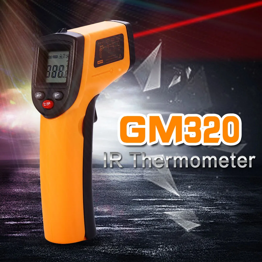 

Digital GM320 Non-Contact Laser LCD Display IR Infrared Digital C/F Selection Surface Temperature Thermometer Pyrometer