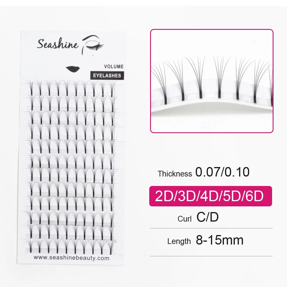 

Seashine Premade Fans Long Stem 8-15mm Russian Volume Lashes Extension 2D-7D C D Curl 0.07 0.10 0.15mm Premade Volume Fans Lash