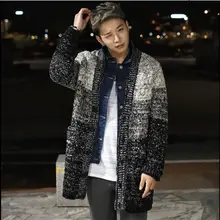 Мужские осенние и зимние свободные утепленные свитера Термостойкое пальто-кардиган средней длины Камуфляжный длинный свитер с плавным переходом цветов верхняя одежда