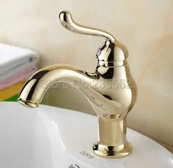Новое поступление золотой цвет латунь одной ручкой Ванная комната смеситель бассейна и сосуд Раковина кран холодной и горячей воды