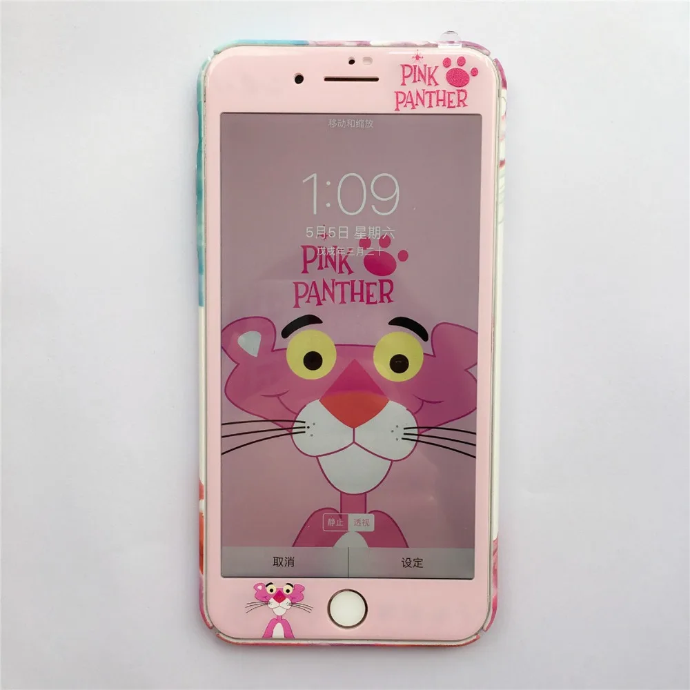 Милый мультфильм Розовая пантера изогнутые края Цвет волокно Закаленное стекло пленка для iPhone 6 6s 7 8 плюс экран протектор полное покрытие
