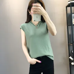 LHZSYY Women's New Knit Camisole Solid color Female Thin Section 2019 Summer Bottoming Inside A V-Neck Sleeveless T-shirt Top LHZSYY Women's New Knit Camisole Solid color Female Thin Section 2019 Summer Bottoming Inside A V-Neck Sleeveless T-shirt Top