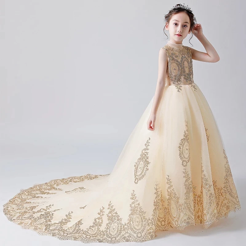 2018 Nieuwe Mode Kinderen Tieners Populaire Model Show Lange Luxe Baljurk Jurk Meisjes Verjaardag Avondfeest Piano Kostuum Jurk 2018 Nieuwe Mode Kinderen Tieners Populaire Model Show Lange Luxe Baljurk Jurk Meisjes Verjaardag Avondfeest Piano Kostuum Jurk