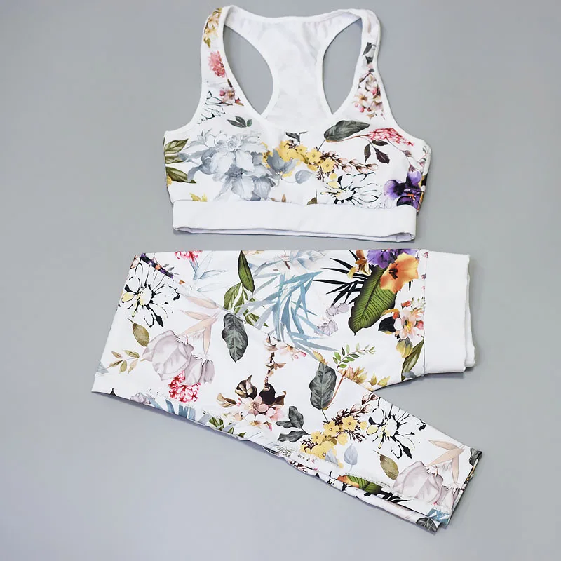 HEAL ORANGE Floral Printed Sport Suit Women Fitness Suit Gym Clothing Tracksuit For Women Running Yoga Set Sports Bra + Leggings