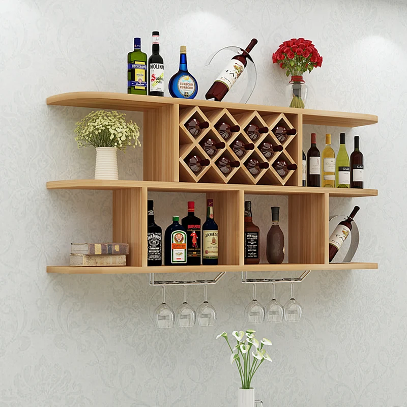 Creative wine cabinet rounded wall cabinet restaurant wall decoration frame wall wine rack simple modern solid wood lattice