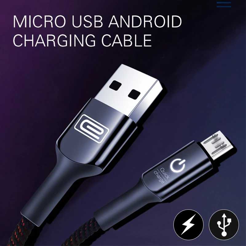 

Micro USB Data Cable Intelligent Power Off LED Convenient Micro USB Charger Cable Cellphone 1m 2.4A Adapter